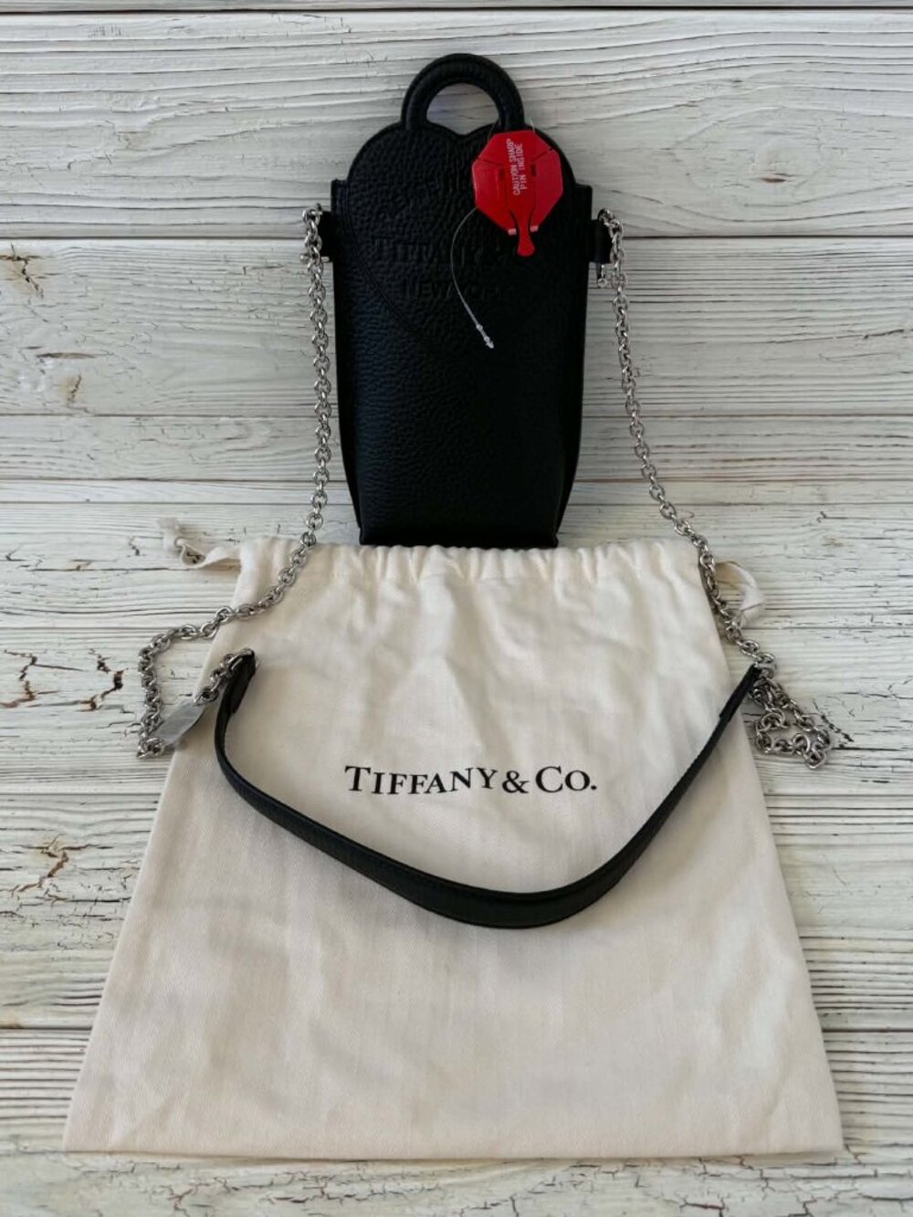 Authentic Tiffany & Co. Return to Tiffany Black Leather Phone Crossbody Bag